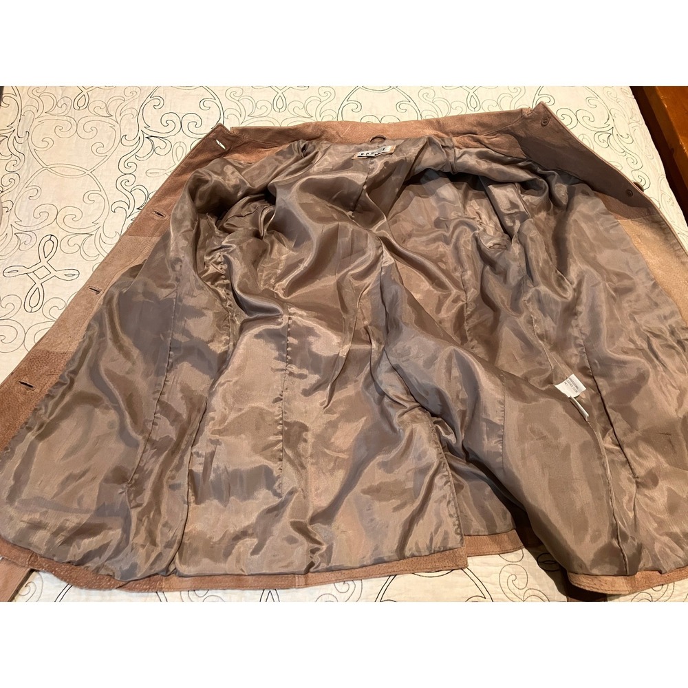 Rouge Leather Womens‎ XL Cognac Brown Suede Belted Safari Jacket Button Front - Picture 7 of 13
